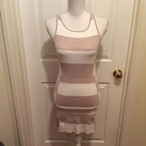 Parker Dress S Beige White Stripe Bodycon